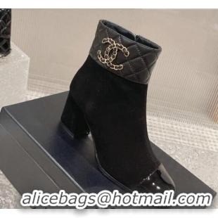 Good Quality Chanel Quilted Lambskin & Suede Ankle Boots 7cm Black 802035