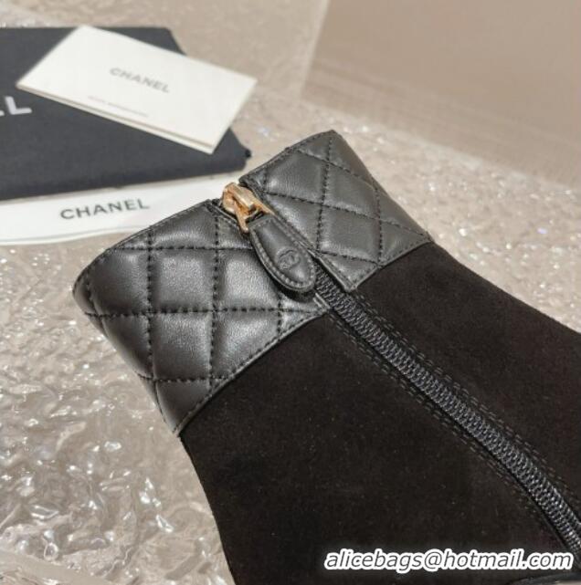 Good Quality Chanel Quilted Lambskin & Suede Ankle Boots 7cm Black 802035