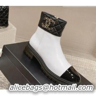 Luxury Chanel Quilted Lambskin & Calfskin Ankle Boots 3cm White/Black 802038