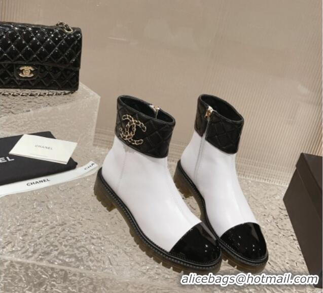 Luxury Chanel Quilted Lambskin & Calfskin Ankle Boots 3cm White/Black 802038