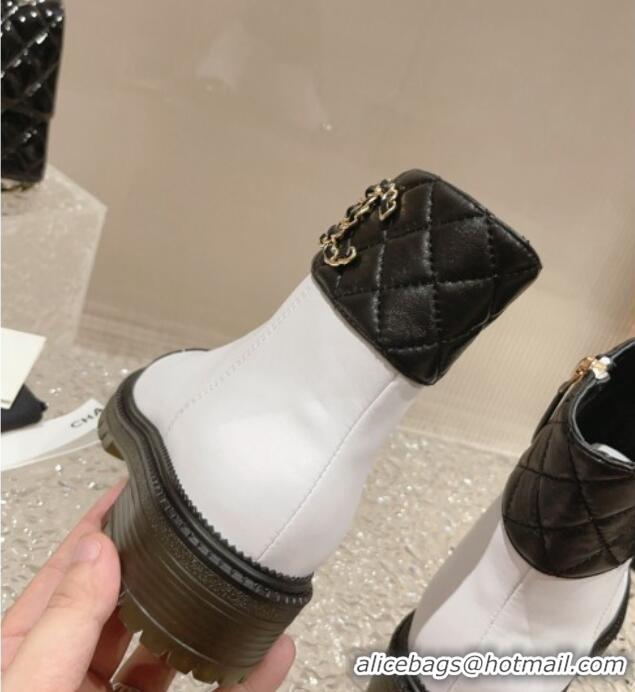 Luxury Chanel Quilted Lambskin & Calfskin Ankle Boots 3cm White/Black 802038