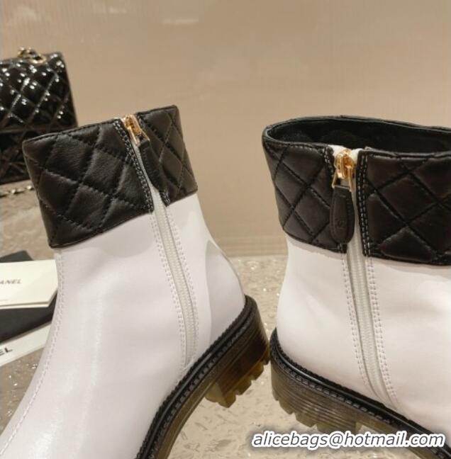 Luxury Chanel Quilted Lambskin & Calfskin Ankle Boots 3cm White/Black 802038