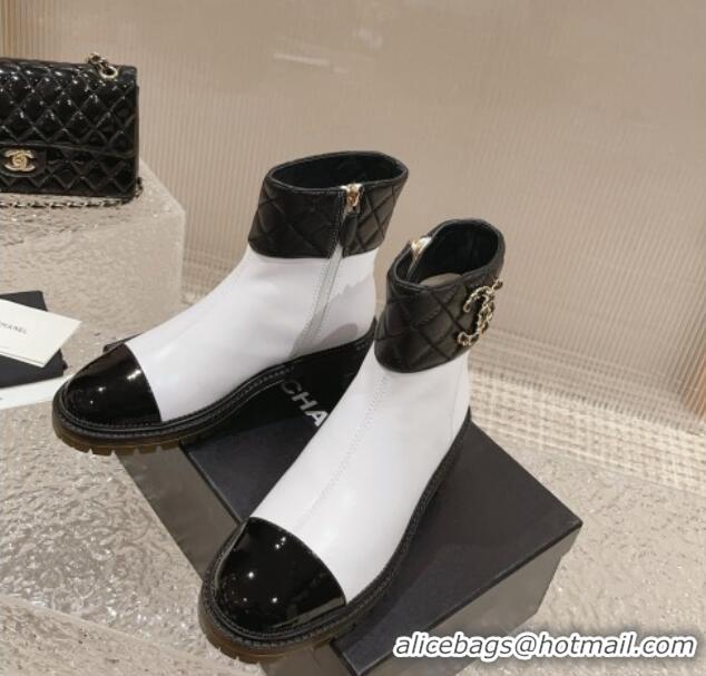 Luxury Chanel Quilted Lambskin & Calfskin Ankle Boots 3cm White/Black 802038