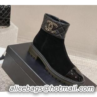 Shop Duplicate Chanel Quilted Lambskin & Suede Ankle Boots 3cm Black 802037