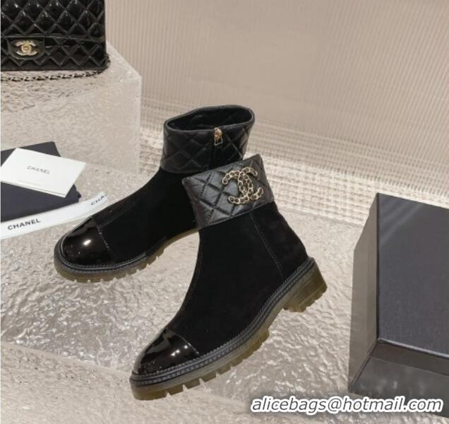 Shop Duplicate Chanel Quilted Lambskin & Suede Ankle Boots 3cm Black 802037