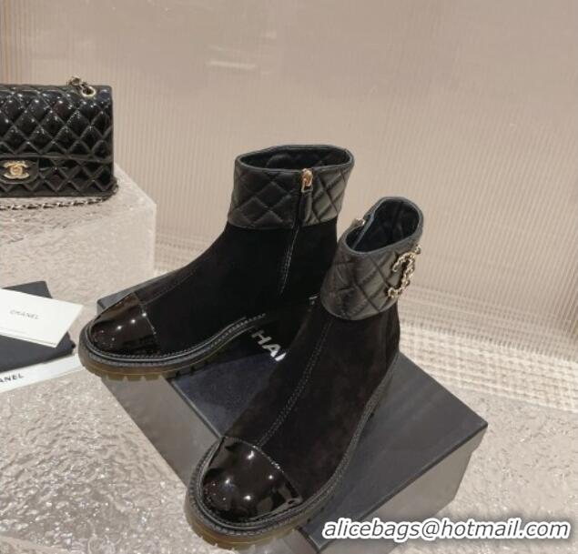 Shop Duplicate Chanel Quilted Lambskin & Suede Ankle Boots 3cm Black 802037