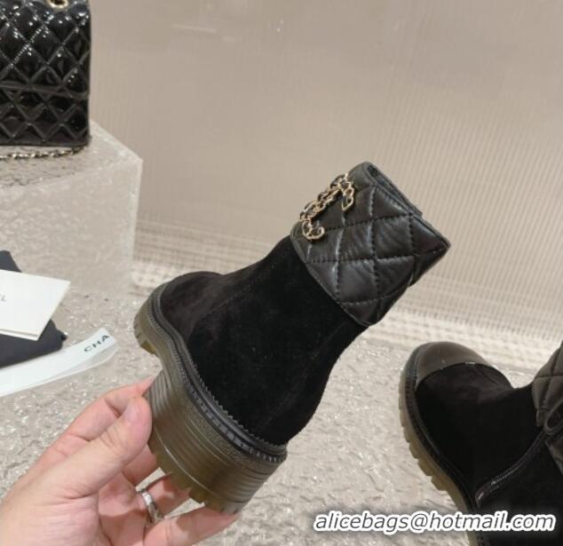 Shop Duplicate Chanel Quilted Lambskin & Suede Ankle Boots 3cm Black 802037