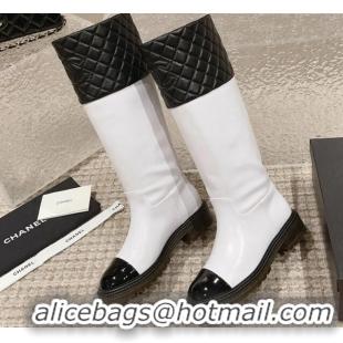 Hot Style Chanel Quilted Lambskin & Calfskin High Boots with Lug Sole White/Black 802040