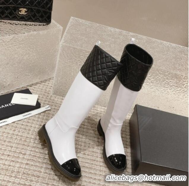 Hot Style Chanel Quilted Lambskin & Calfskin High Boots with Lug Sole White/Black 802040