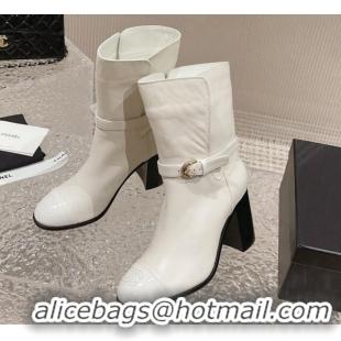 Perfect Chanel Calfskin Ankle Boots with Strap Buckle White 802044