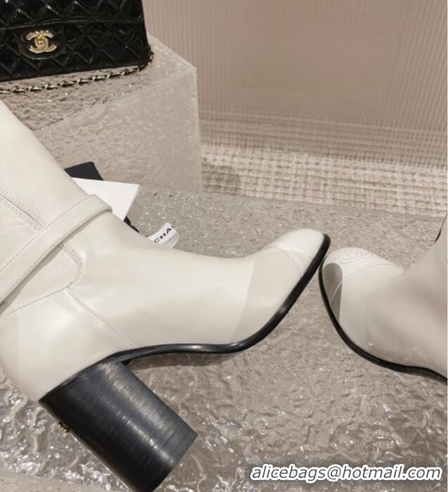 Perfect Chanel Calfskin Ankle Boots with Strap Buckle White 802044