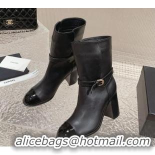 Discount Chanel Calfskin Ankle Boots with Strap Buckle Black 802045