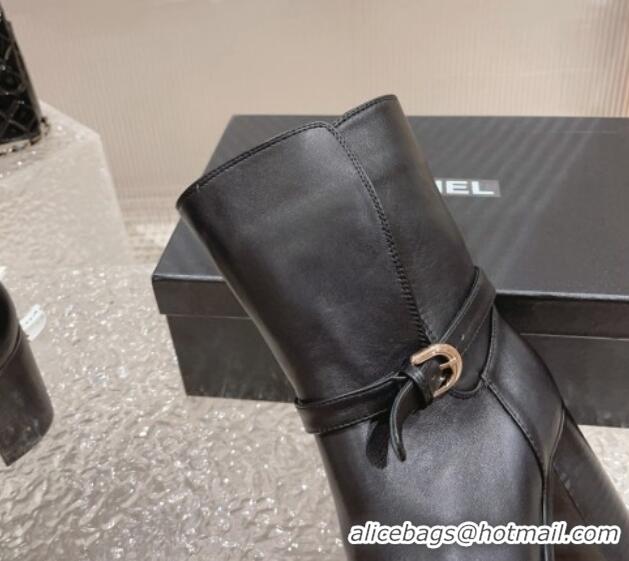 Discount Chanel Calfskin Ankle Boots with Strap Buckle Black 802045