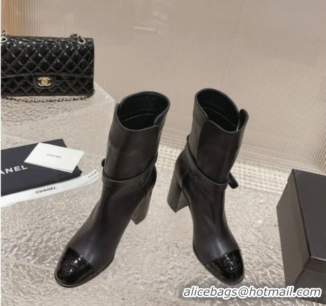 Discount Chanel Calfskin Ankle Boots with Strap Buckle Black 802045