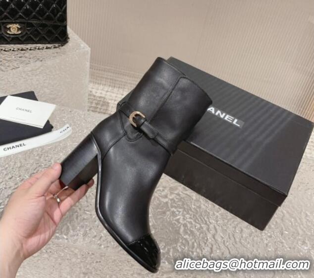 Discount Chanel Calfskin Ankle Boots with Strap Buckle Black 802045