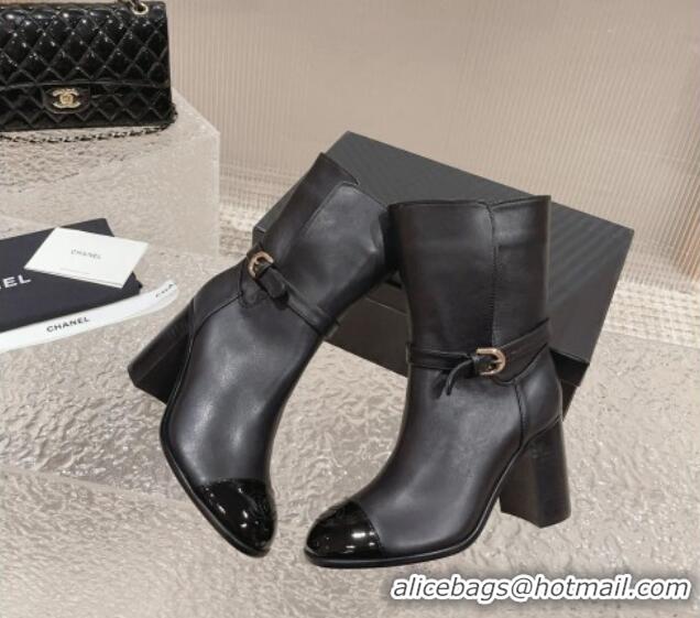 Discount Chanel Calfskin Ankle Boots with Strap Buckle Black 802045