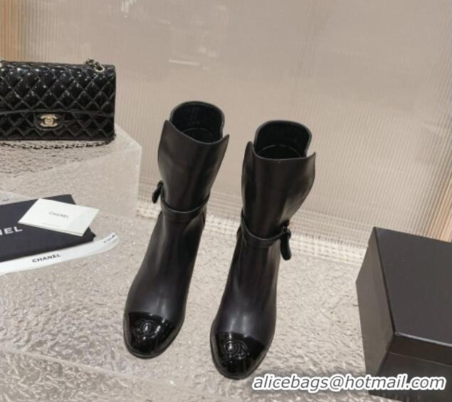 Discount Chanel Calfskin Ankle Boots with Strap Buckle Black 802045