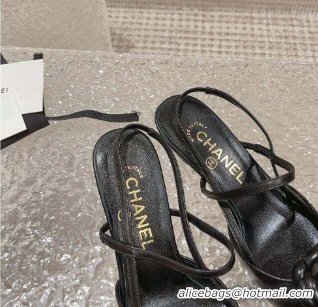 Durable Chanel Calfskin Slingback Pumps 5cm with Camellia Bloom Black 802048