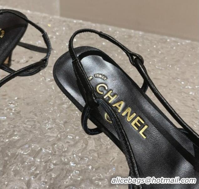 Classic Hot Chanel Grosgrain Slingback Pumps 5cm with Strap Bloom Black 802049