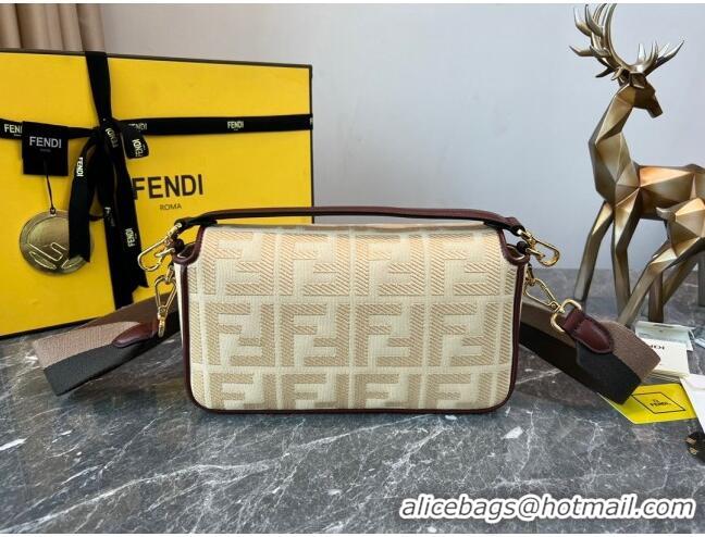 Super Quality Fendi Baguette Medium Bag in Canvas bag with FF embroidery 8600 Beige 2023