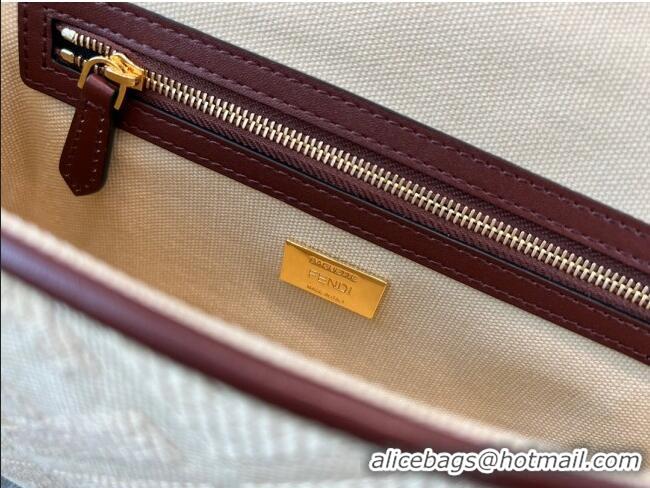 Super Quality Fendi Baguette Medium Bag in Canvas bag with FF embroidery 8600 Beige 2023