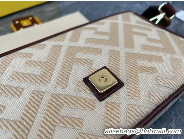 Super Quality Fendi Baguette Medium Bag in Canvas bag with FF embroidery 8600 Beige 2023