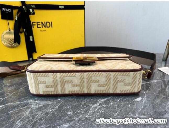 Super Quality Fendi Baguette Medium Bag in Canvas bag with FF embroidery 8600 Beige 2023