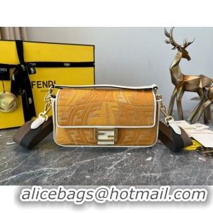 Promotional Fendi Baguette Medium Bag in Vertical Canvas bag with FF Embroidery 8600 Yellow 2023