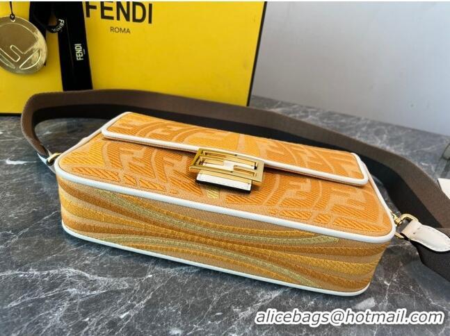 Promotional Fendi Baguette Medium Bag in Vertical Canvas bag with FF Embroidery 8600 Yellow 2023