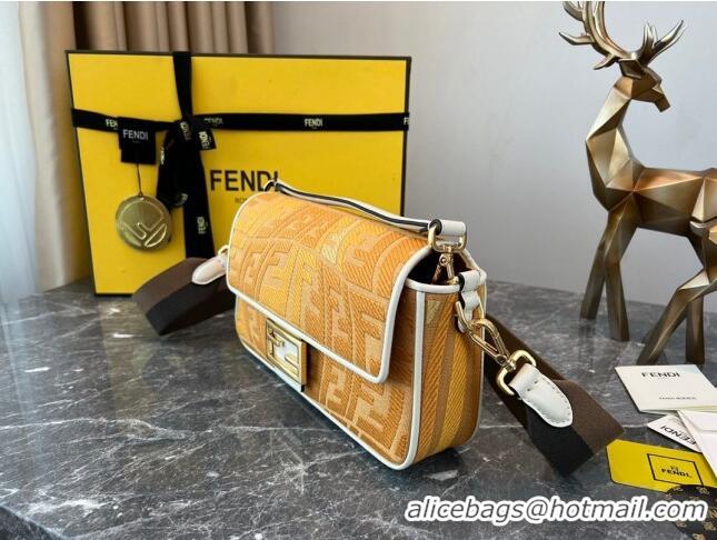 Promotional Fendi Baguette Medium Bag in Vertical Canvas bag with FF Embroidery 8600 Yellow 2023