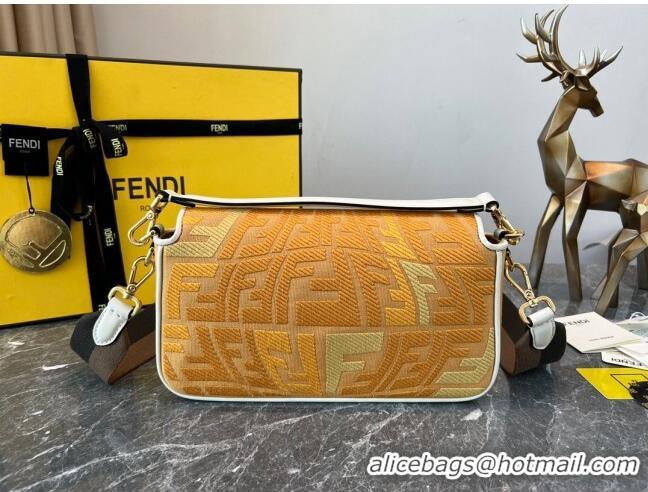 Promotional Fendi Baguette Medium Bag in Vertical Canvas bag with FF Embroidery 8600 Yellow 2023