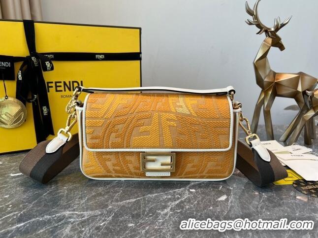 Promotional Fendi Baguette Medium Bag in Vertical Canvas bag with FF Embroidery 8600 Yellow 2023