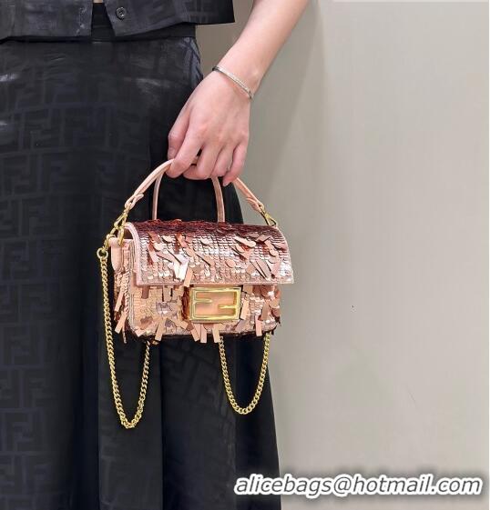 Buy Inexpensive Fendi Baguette Mini Bag in Sequins 8601S Nude 2023