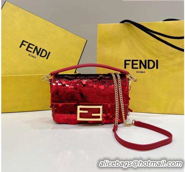 Low Price Fendi Baguette Mini Bag in Sequins 8601S Red 2023