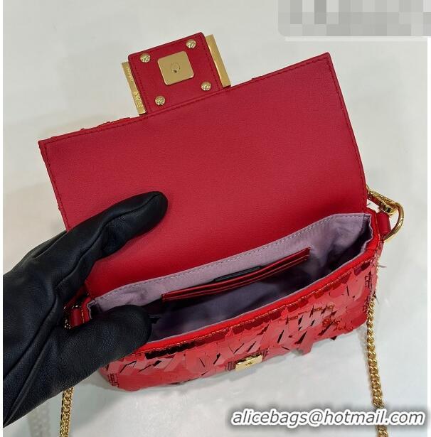 Low Price Fendi Baguette Mini Bag in Sequins 8601S Red 2023