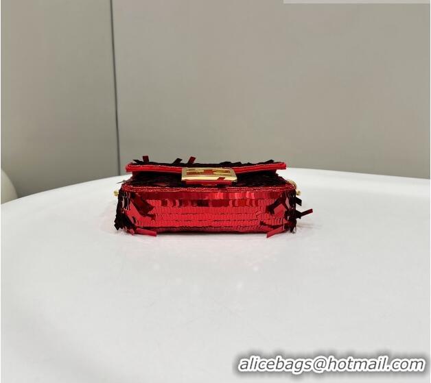 Low Price Fendi Baguette Mini Bag in Sequins 8601S Red 2023