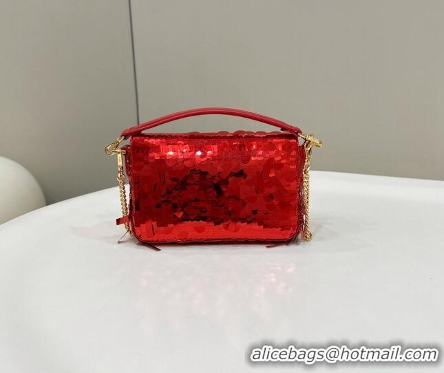 Low Price Fendi Baguette Mini Bag in Sequins 8601S Red 2023