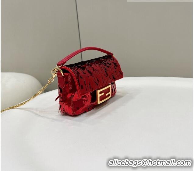 Low Price Fendi Baguette Mini Bag in Sequins 8601S Red 2023