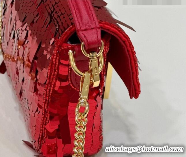 Low Price Fendi Baguette Mini Bag in Sequins 8601S Red 2023