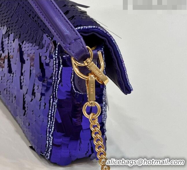 Trendy Design Fendi Baguette Mini Bag in Sequins Violet 8601S Purple 2023