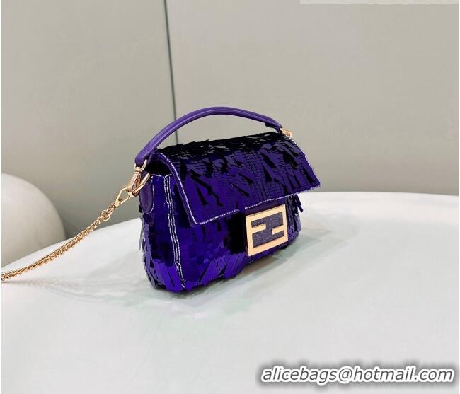 Trendy Design Fendi Baguette Mini Bag in Sequins Violet 8601S Purple 2023