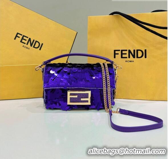 Trendy Design Fendi Baguette Mini Bag in Sequins Violet 8601S Purple 2023