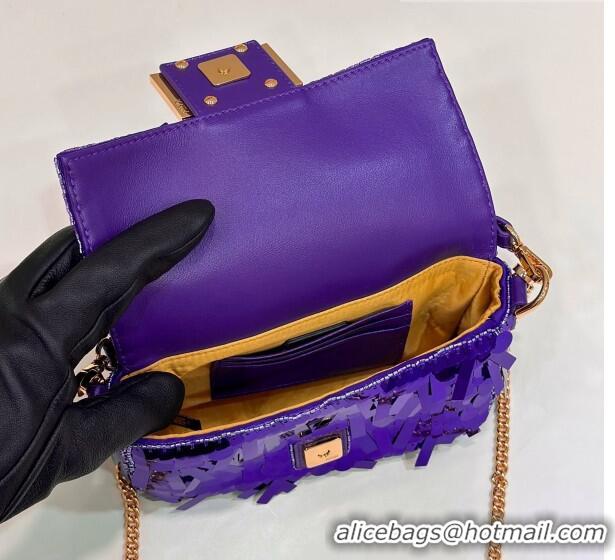 Trendy Design Fendi Baguette Mini Bag in Sequins Violet 8601S Purple 2023