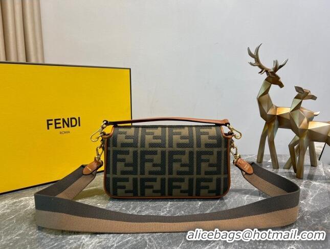 Top Quality Fendi Baguette Medium Bag in Canvas bag with FF embroidery 8600 Green 2023