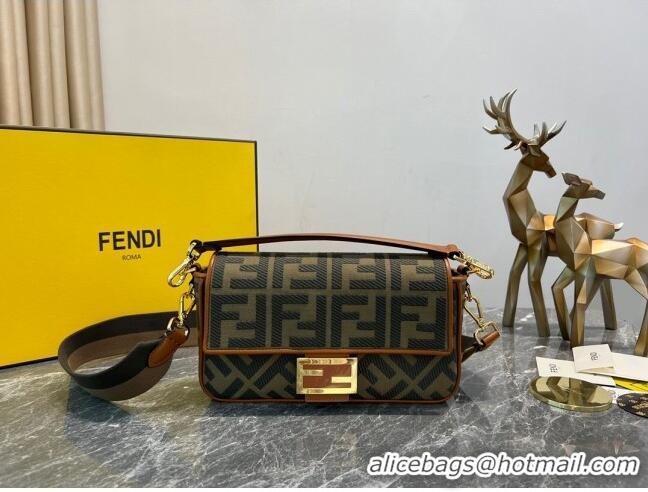 Top Quality Fendi Baguette Medium Bag in Canvas bag with FF embroidery 8600 Green 2023