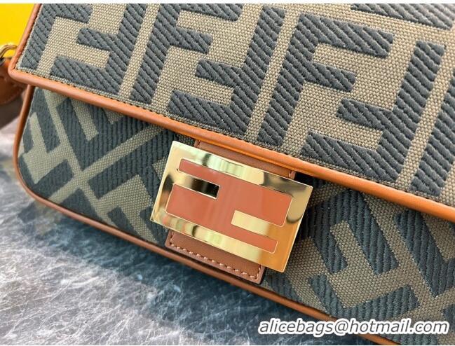 Top Quality Fendi Baguette Medium Bag in Canvas bag with FF embroidery 8600 Green 2023