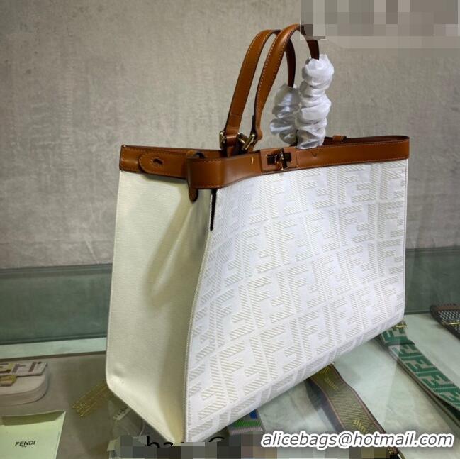 Top Grade Fendi Peekaboo X-Tote Canvas Shopper Bag with FF embroidery F15046 White/Brown 2023