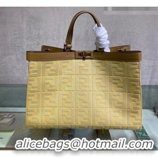 Top Quality Fendi Peekaboo X-Tote Canvas Shopper Bag with FF embroidery F15046 Yellow/Brown 2023