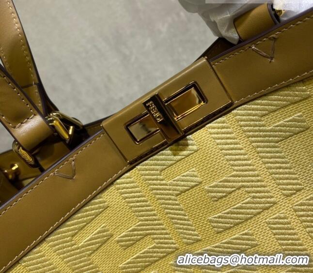 Top Quality Fendi Peekaboo X-Tote Canvas Shopper Bag with FF embroidery F15046 Yellow/Brown 2023