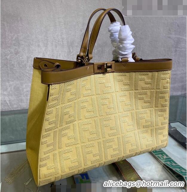 Top Quality Fendi Peekaboo X-Tote Canvas Shopper Bag with FF embroidery F15046 Yellow/Brown 2023